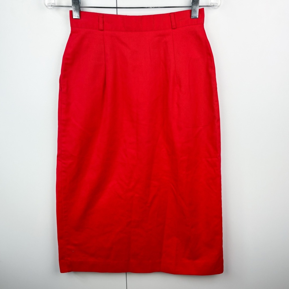 Vintage Cotton Blend Red Orange Straight Pencil High Waisted Midi Skirt